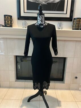 SHEIN Black Laser-Cut Hem & Cuff Sheath Dress